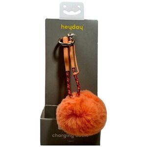 Heyday 6" LTNG to USB-A Pom-Pom Keychain Clip Ring Portable Cable - Coral Pink